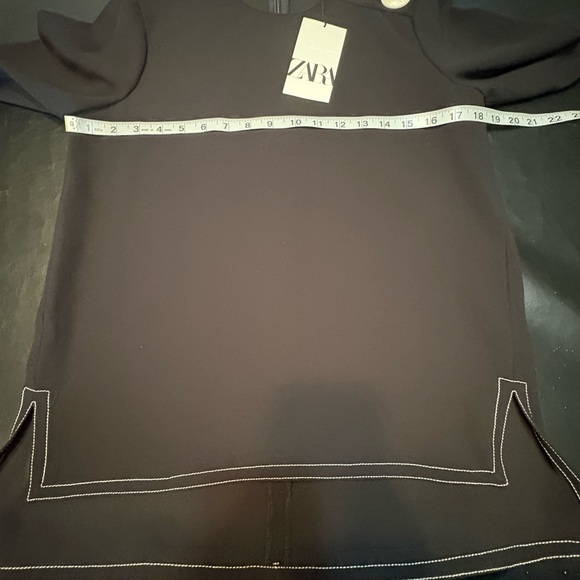 Zara Black Blouse w/ White Trim & Button Detail. Size XS NWT - Picture 8 of 15